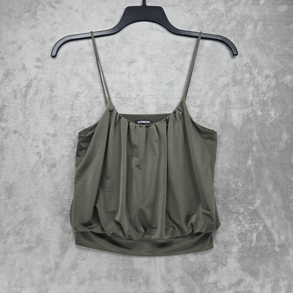 Express Women's Satin Bubble Olive Green Spaghetti Strap Camisole Sz M